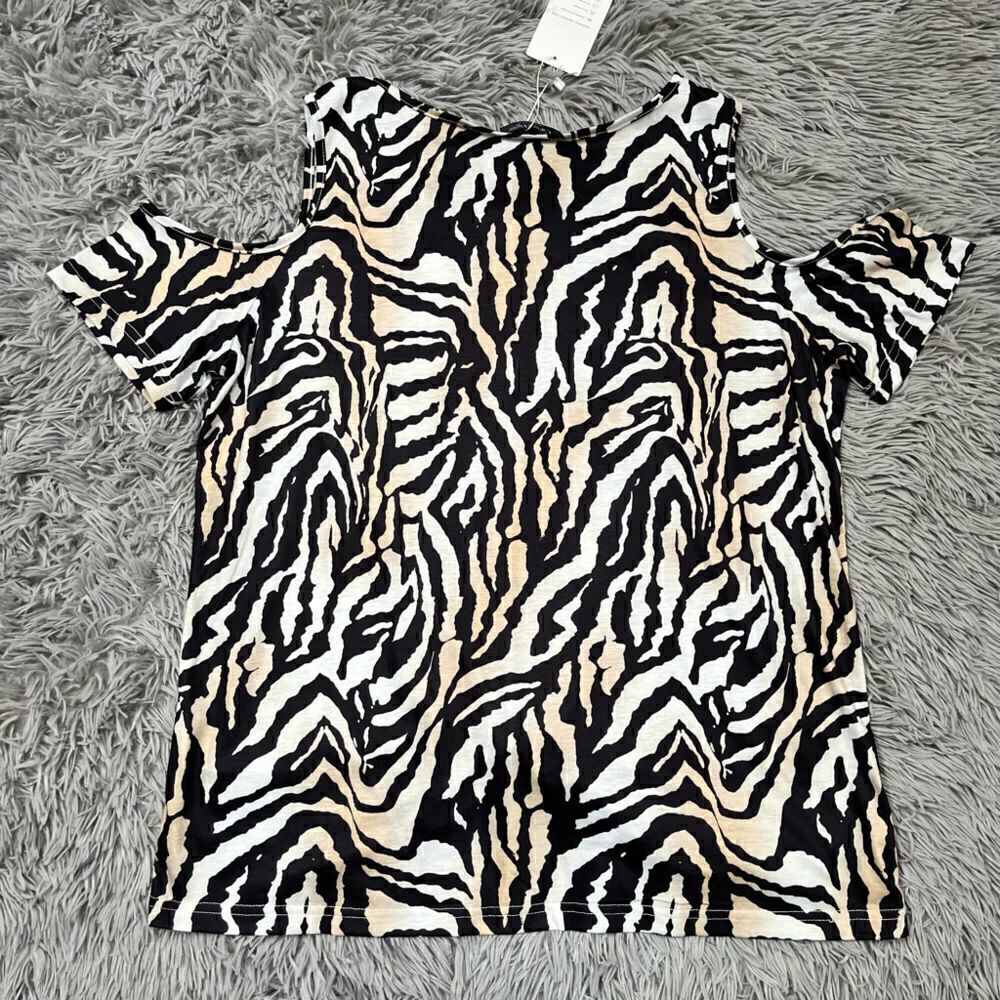 Couer de Vague Animal Print Twist Hem Cold Shoulder Top, Size XXL - Picture 2 of 7